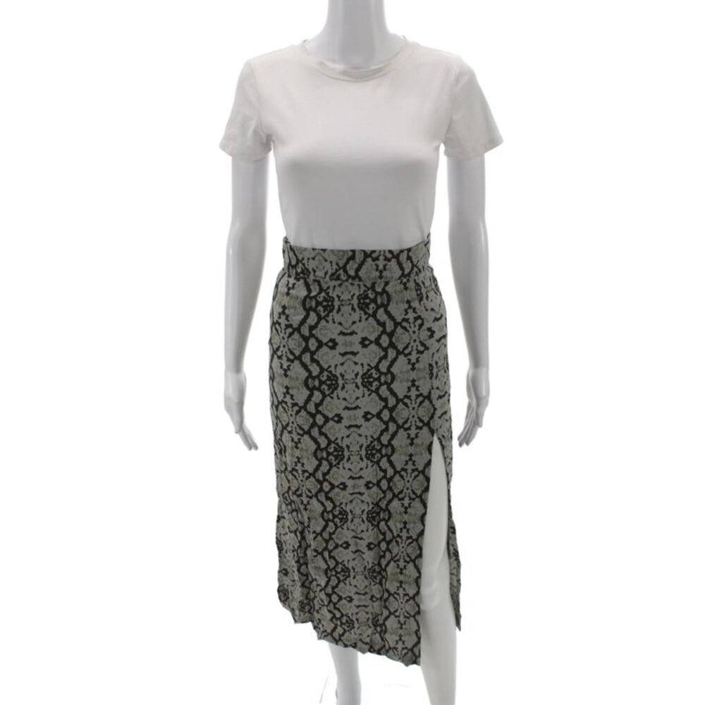 Lusana Women Straight Pencil Animal Print Gray Viscose Midi Skirt Size 2